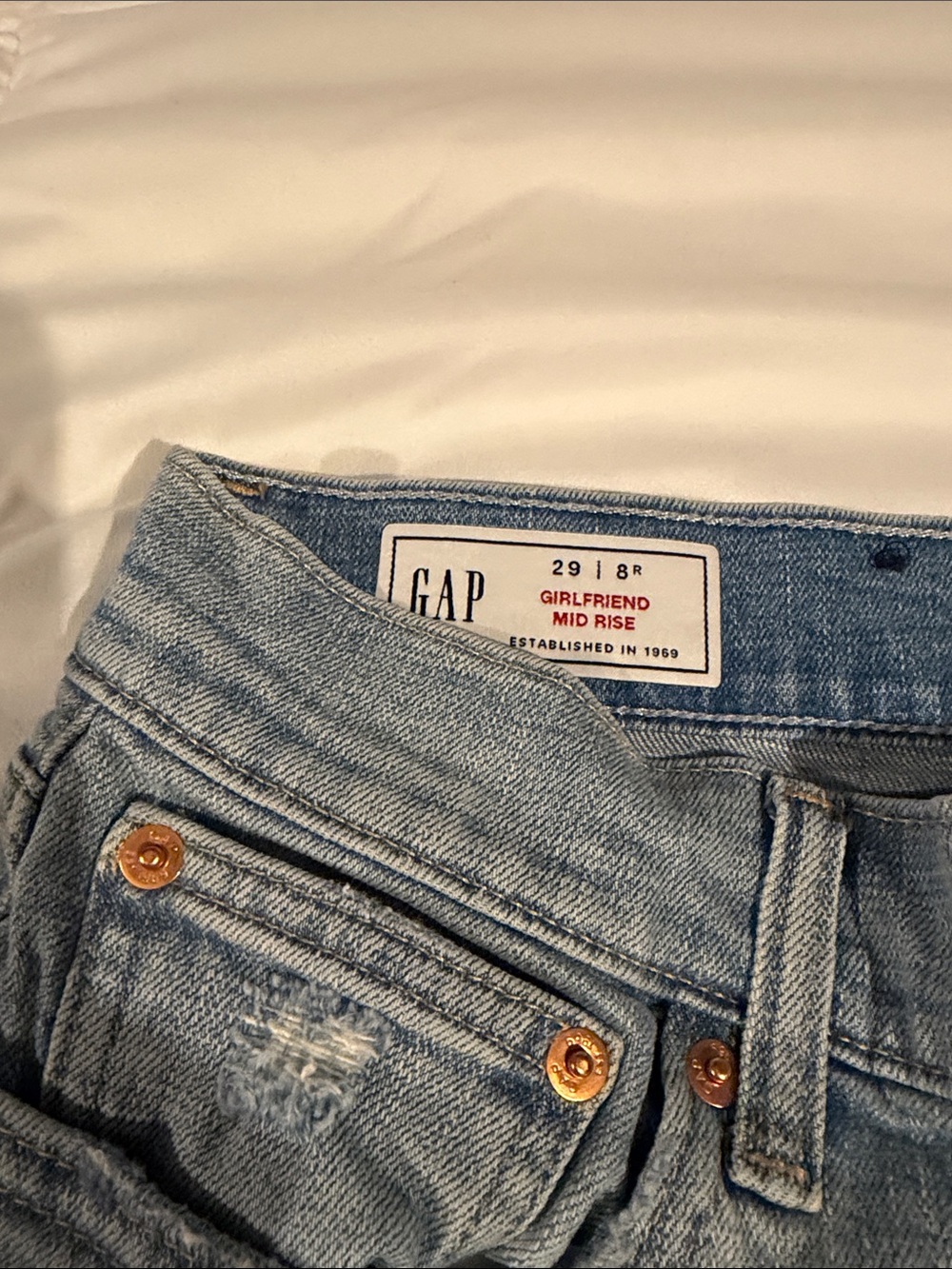 GAP Girlfriend Mid Rise Boyfriend Jeans - Light Blue Denim